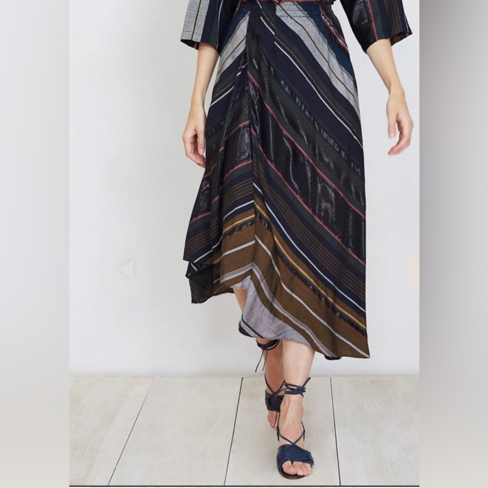 Apiece Apart Skirt Women’s 4 Turkanna Midi Skirt Asymmetrical Multi Stripe